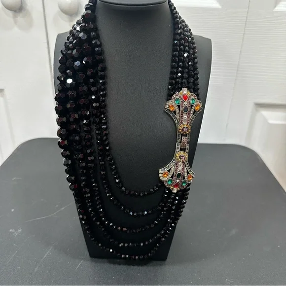 Heidi Daus  "Age of Elegance" Art Deco Black Beaded Necklace with Clasp - Picture 10 of 15